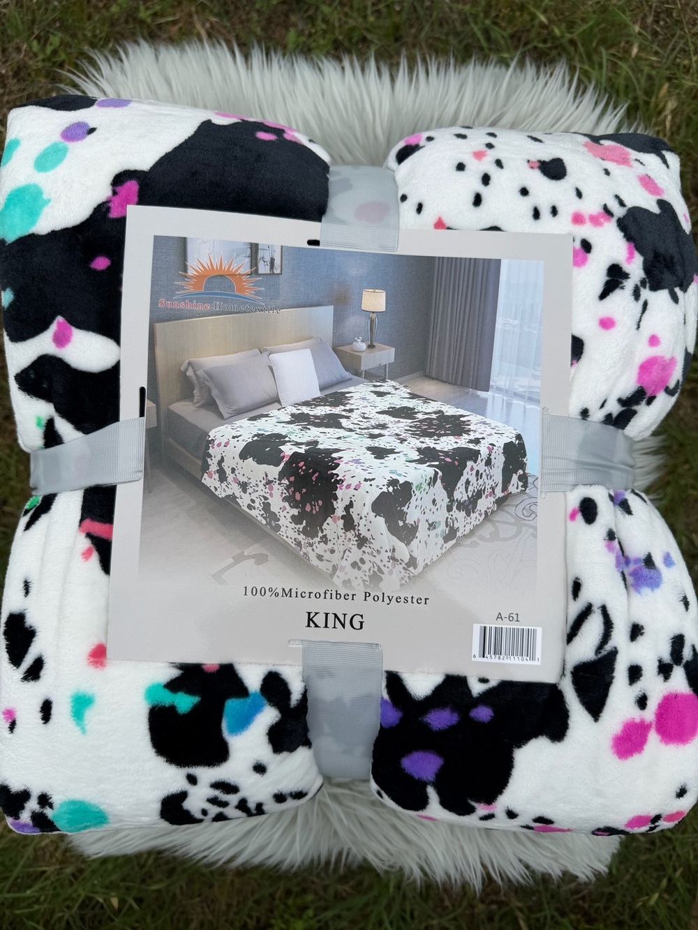 New King size Flannel blanket cowhide thick and cozy black white colorful